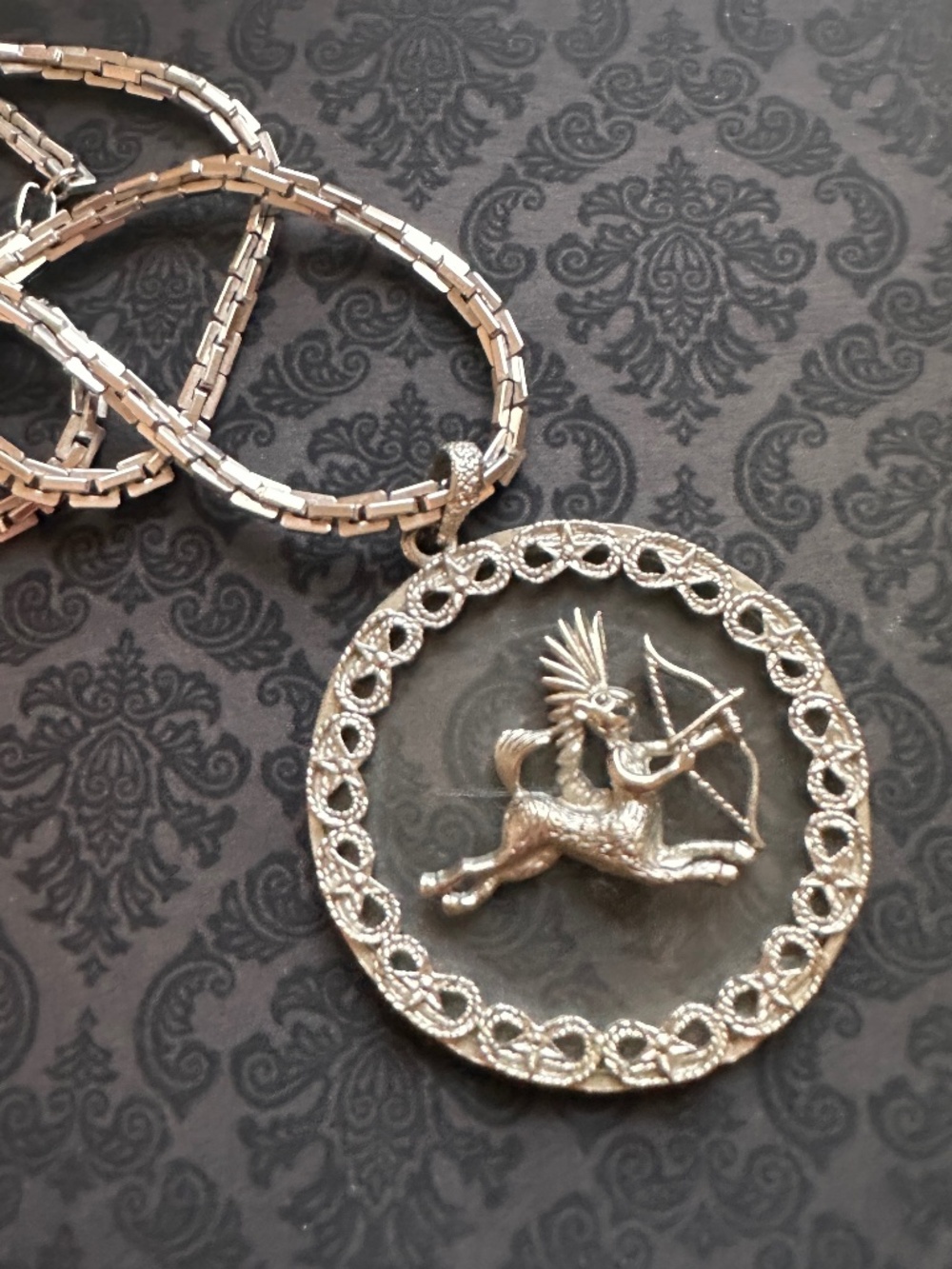 Vintage Napier Silver Tone Sagittarius Centaur Archer Pendant Necklace